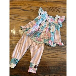 Gigi and Max Outfit Set Baby Girl 3M Blue Pink Floral Stripe Ruffle Flutter
